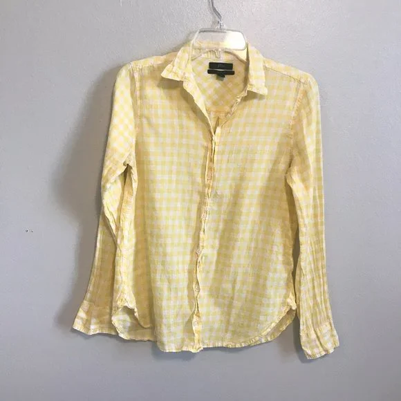 J.CREW Yellow Gingham Cotton Blend Classic Button Down Shirt Size 4 - Picture 2 of 6